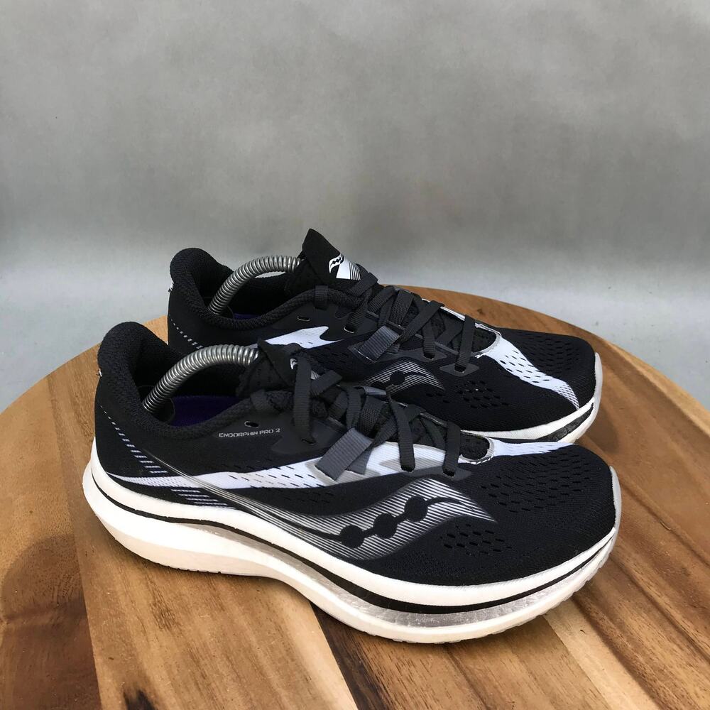 Saucony Endorphin Pro 2 Running Shoes Womens 7.5 Black White Lace Up Low Top